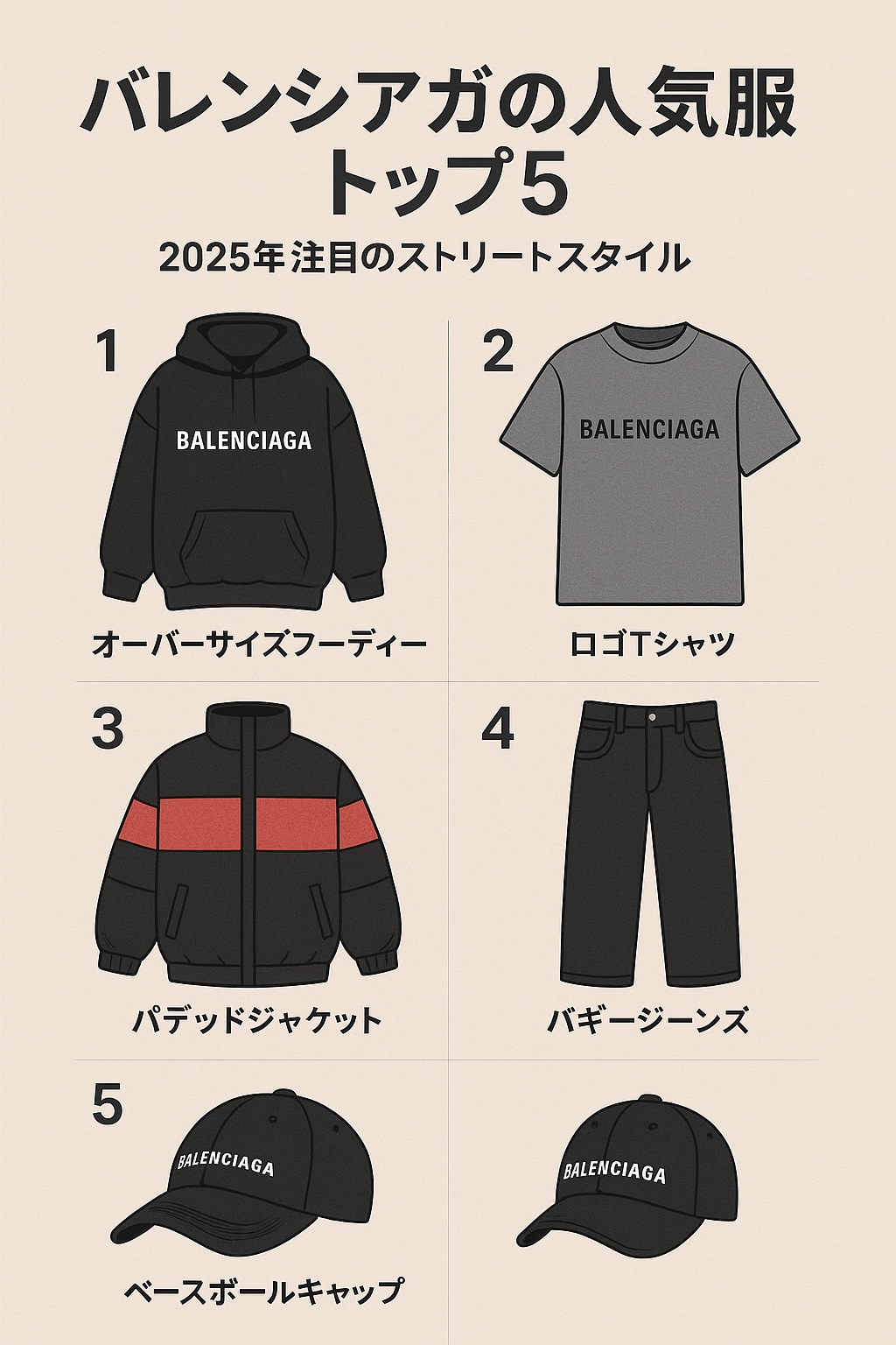 バレンシアガ人気服トップ5を比較|2025年ストリートスタイルの傾向と評価 1 バレンシアガ人気服トップ5を比較|2025年ストリートスタイルの傾向と評価