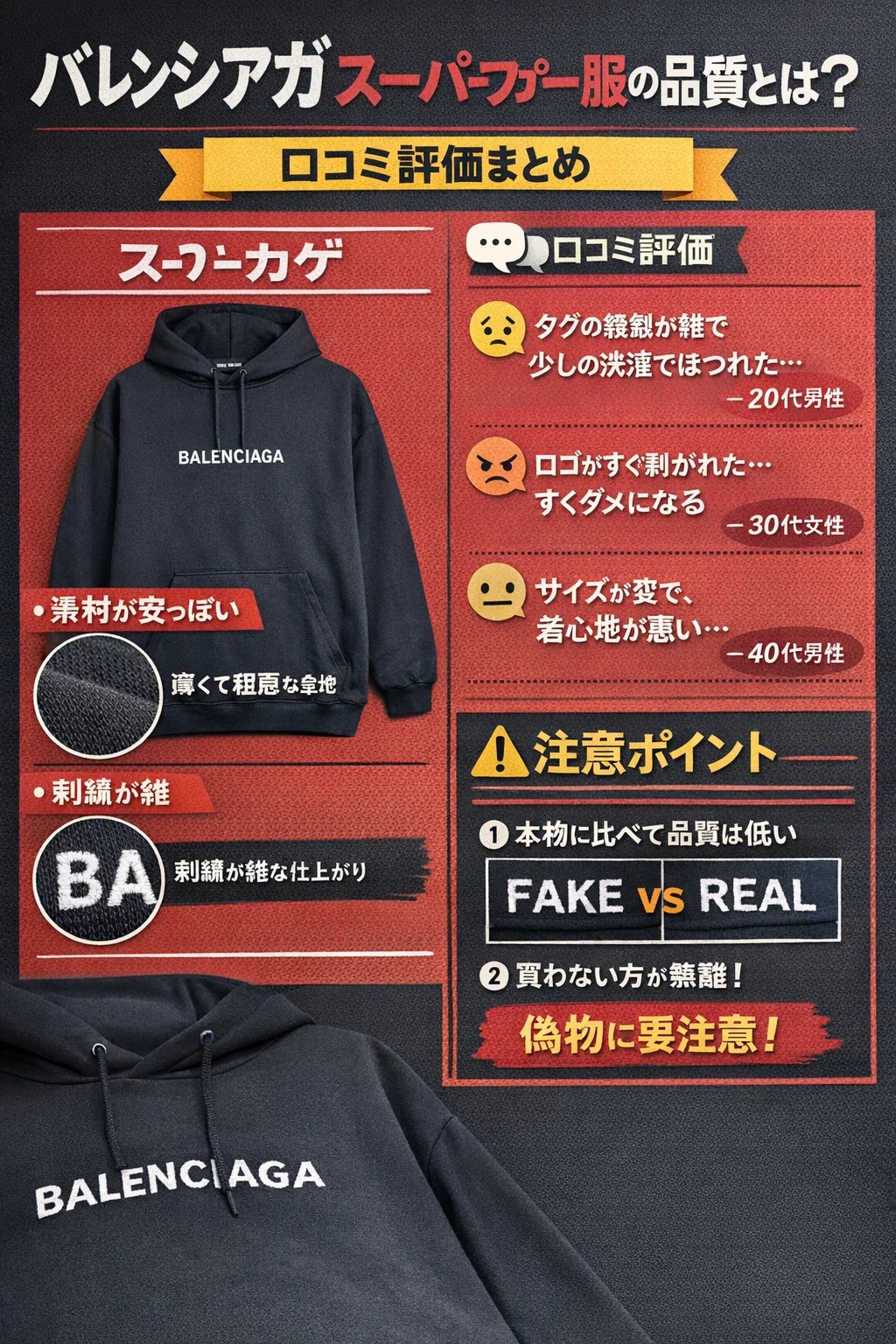 バレンシアガ スーパーコピー服の品質の真実：口コミ評価が語る「見た目」と「耐久性」の深い溝