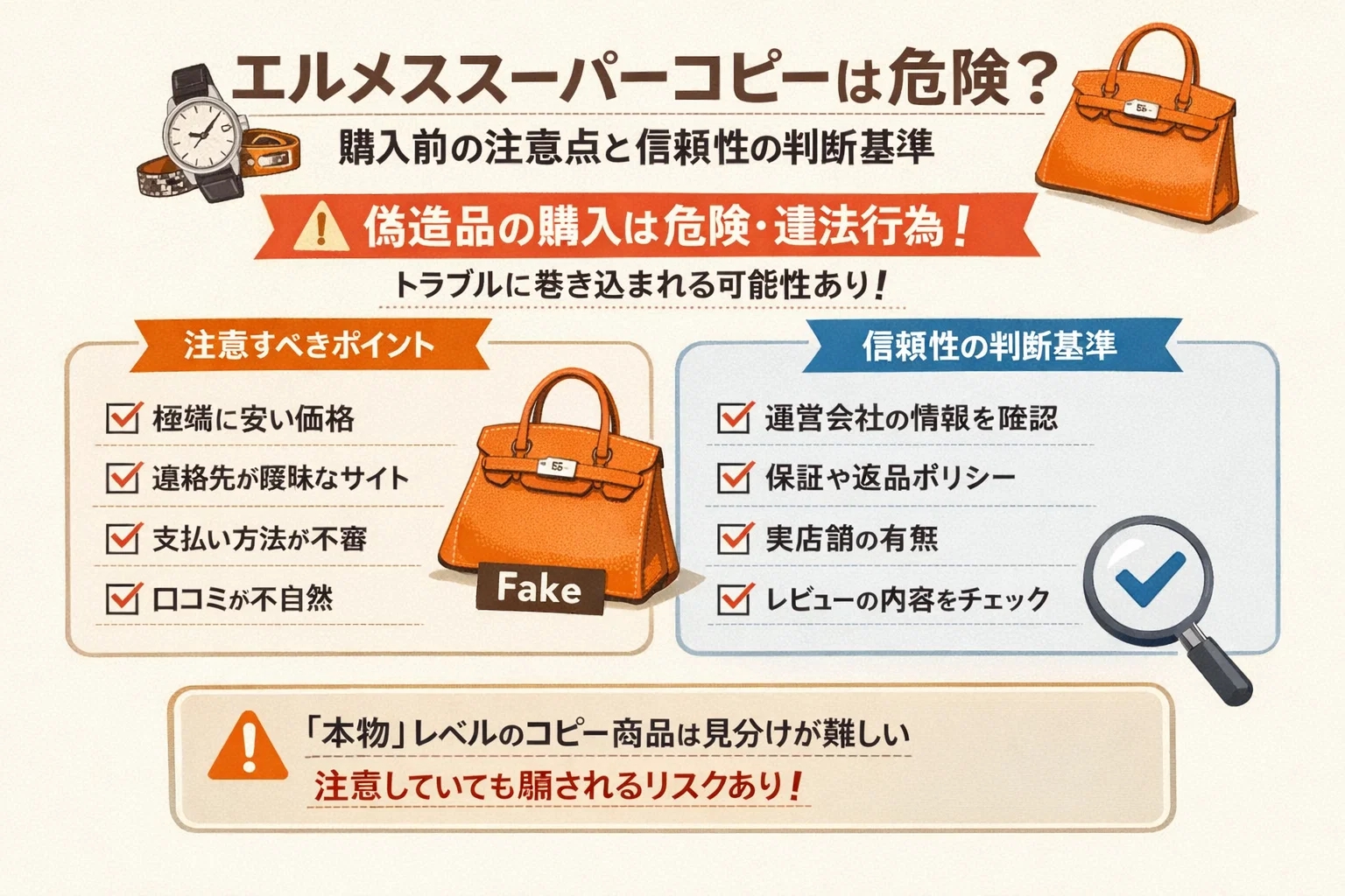 エルメススーパーコピーの危険性を検証する：購入前に知るべきリスクと、信頼性を判断する7つの視点