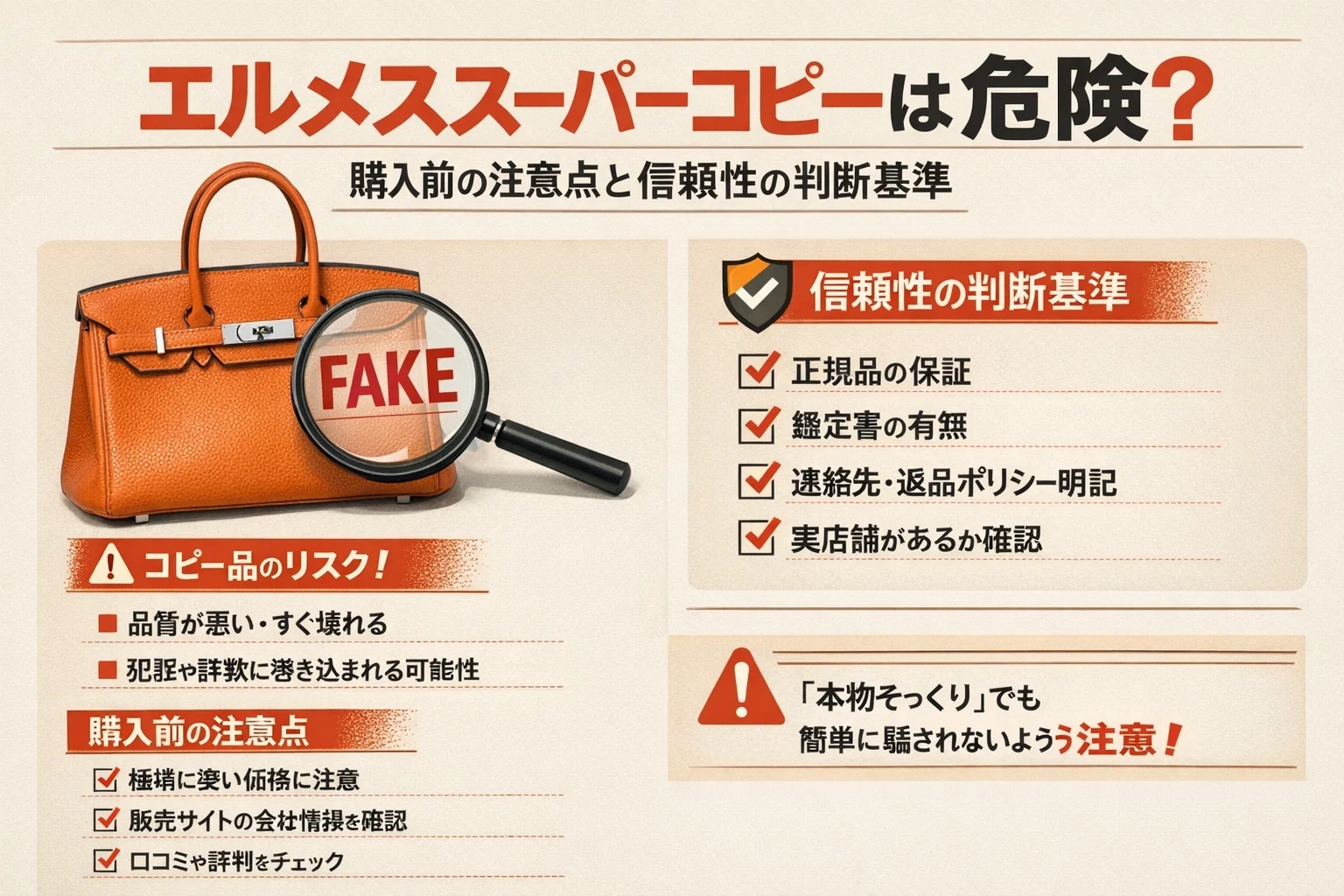 エルメススーパーコピーの危険性を検証する：購入前に知るべきリスクと、信頼性を判断する7つの視点
