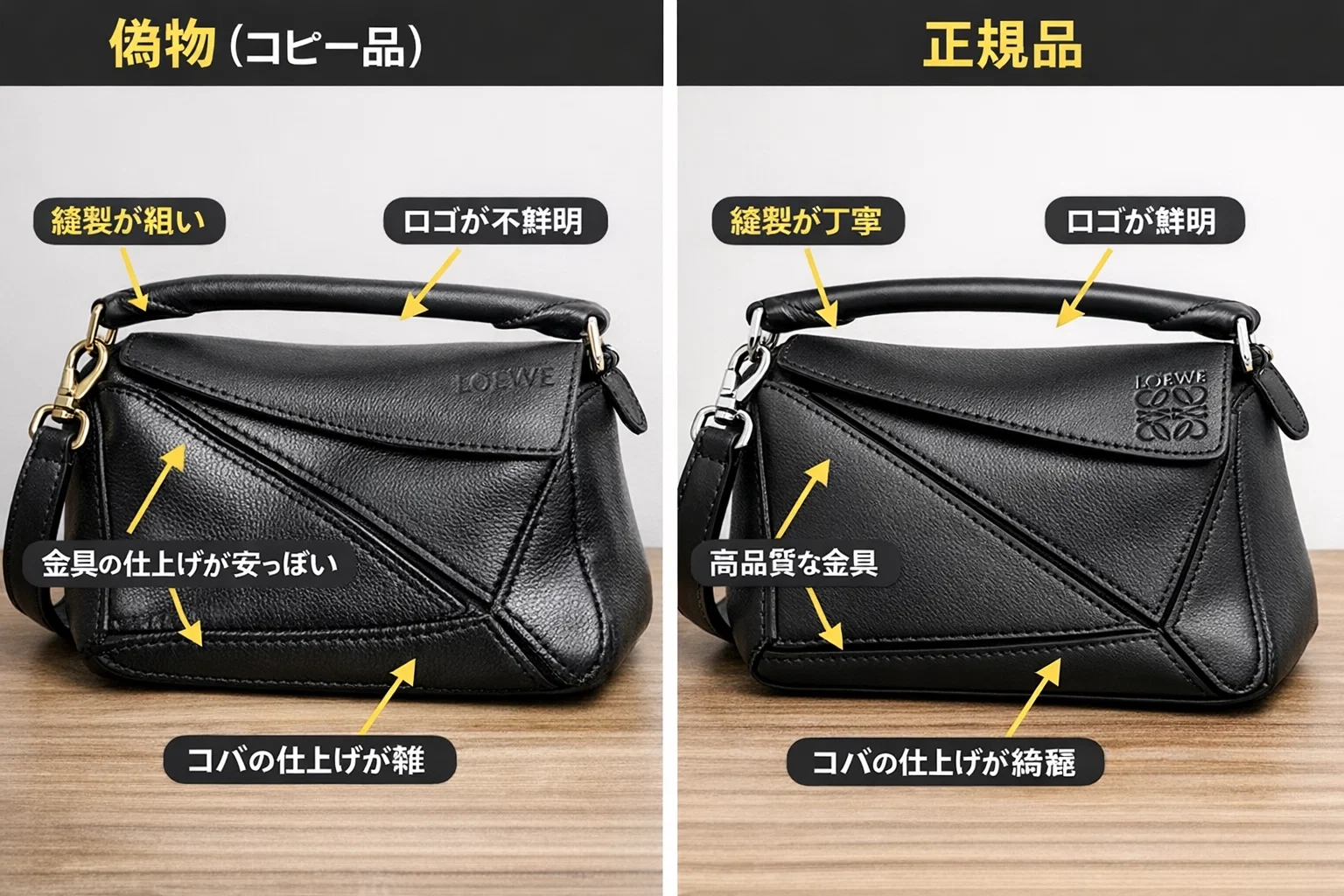 ロエベ スーパーコピーと正規品の違いを構造から解く：皮革の美しさとディテールの深淵