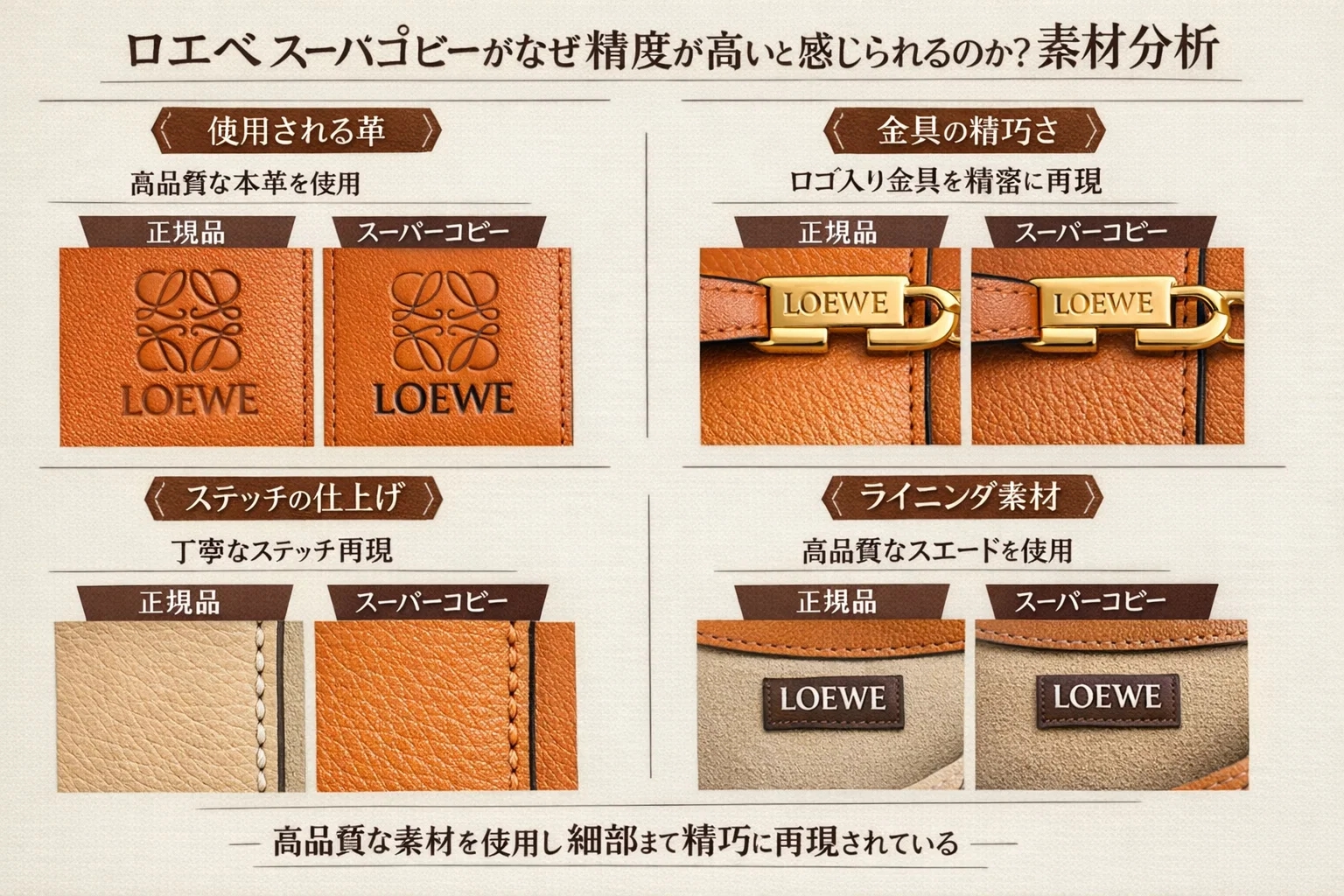 ロエベ スーパーコピーの「本物らしさ」の秘密：素材とディテールの比較分析から見える複製技術の限界と可能性